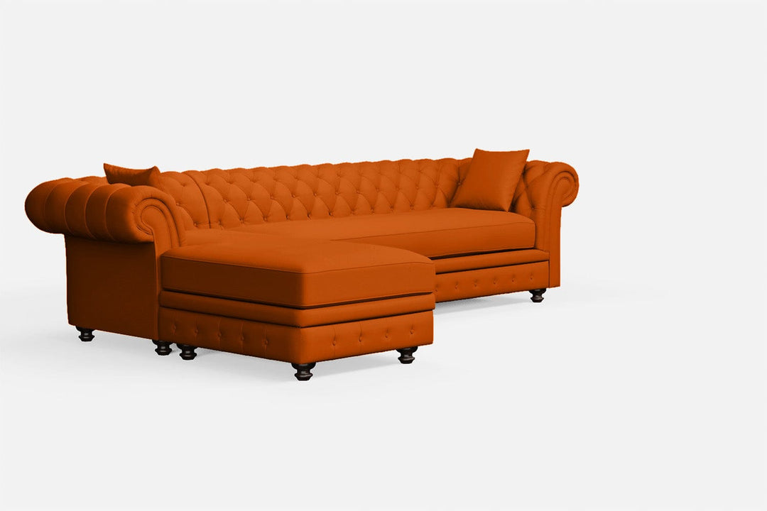 LIVELUSSO Chaise Lounge Sofa Pesaro 4 Seater Left Hand Facing Chaise Lounge Corner Sofa Orange Leather