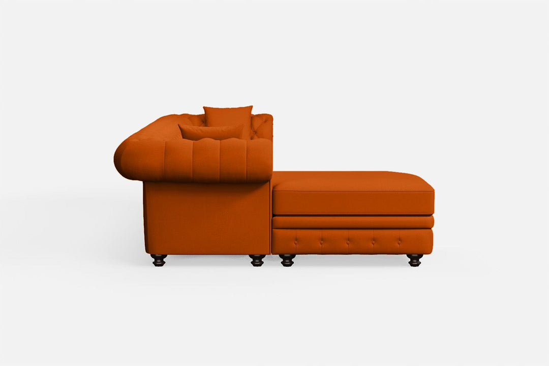 LIVELUSSO Chaise Lounge Sofa Pesaro 4 Seater Left Hand Facing Chaise Lounge Corner Sofa Orange Leather