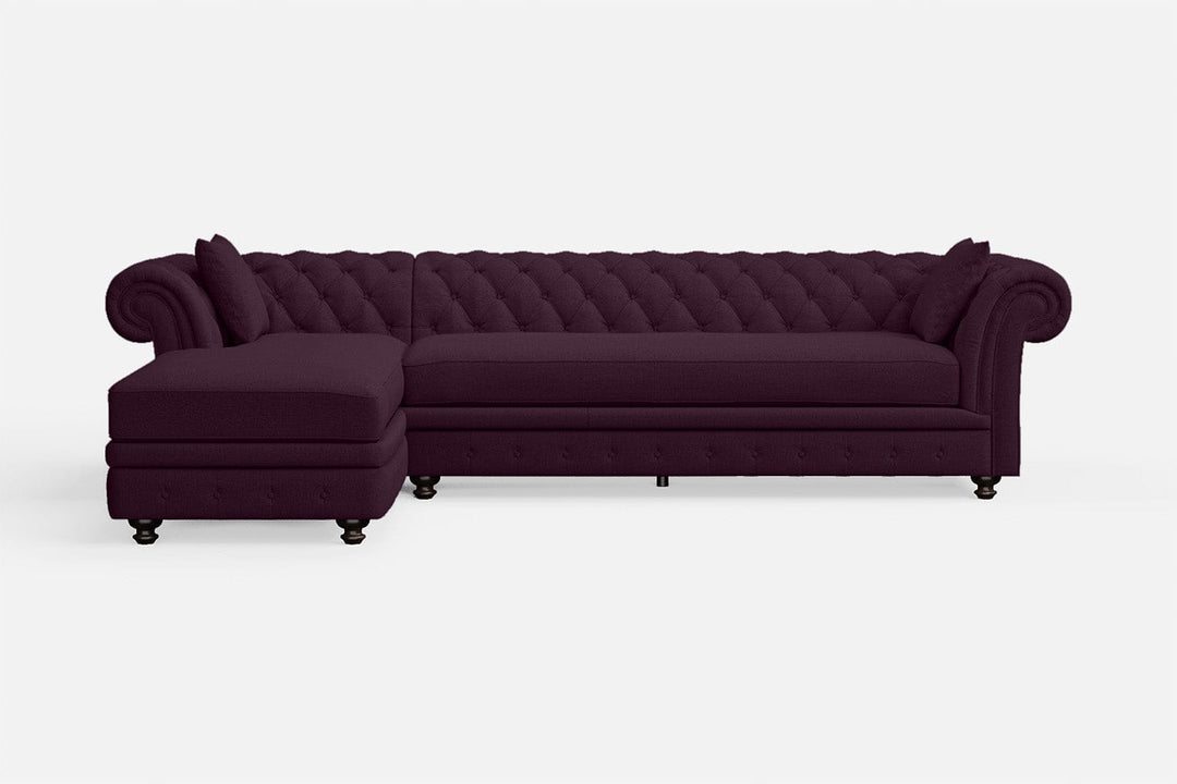 LIVELUSSO Chaise Lounge Sofa Pesaro 4 Seater Left Hand Facing Chaise Lounge Corner Sofa Purple Linen Fabric