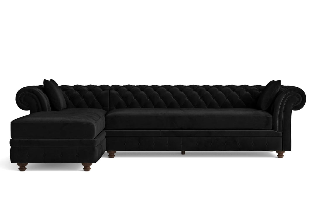 LIVELUSSO Chaise Lounge Sofa Pesaro 4 Seater Left Hand Facing Chaise Lounge Corner Sofa Black Velvet