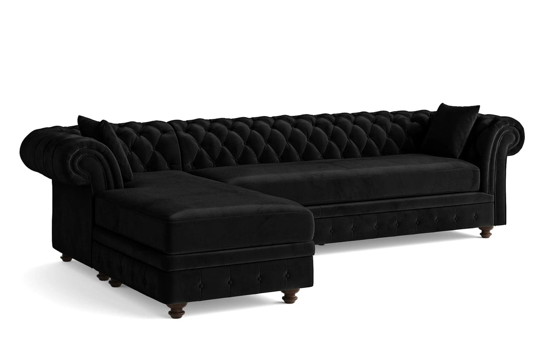 LIVELUSSO Chaise Lounge Sofa Pesaro 4 Seater Left Hand Facing Chaise Lounge Corner Sofa Black Velvet