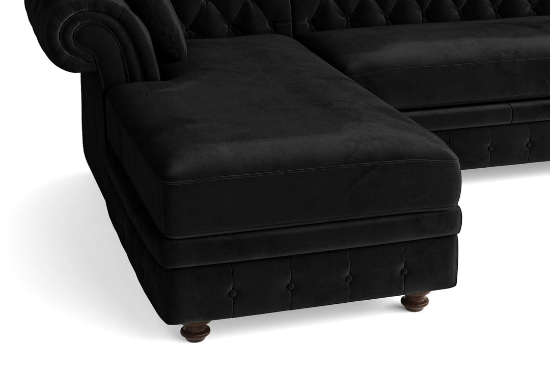 LIVELUSSO Chaise Lounge Sofa Pesaro 4 Seater Left Hand Facing Chaise Lounge Corner Sofa Black Velvet