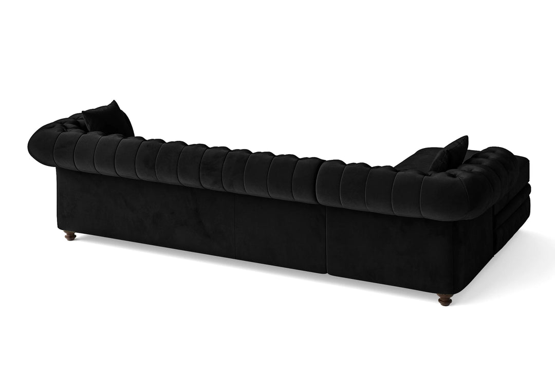 LIVELUSSO Chaise Lounge Sofa Pesaro 4 Seater Left Hand Facing Chaise Lounge Corner Sofa Black Velvet