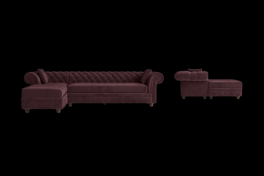 LIVELUSSO Chaise Lounge Sofa Pesaro 4 Seater Left Hand Facing Chaise Lounge Corner Sofa Grape Velvet