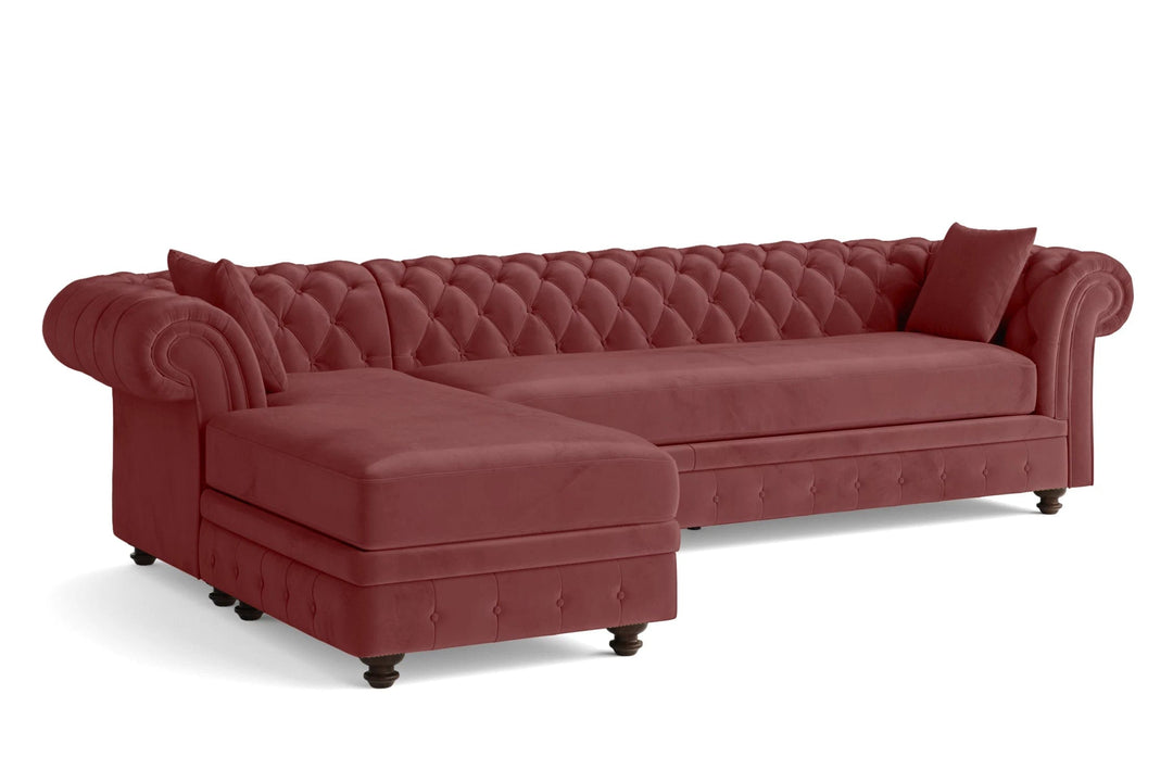 LIVELUSSO Chaise Lounge Sofa Pesaro 4 Seater Left Hand Facing Chaise Lounge Corner Sofa Pink Velvet