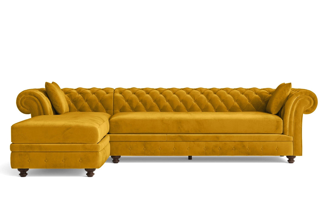 LIVELUSSO Chaise Lounge Sofa Pesaro 4 Seater Left Hand Facing Chaise Lounge Corner Sofa Yellow Velvet