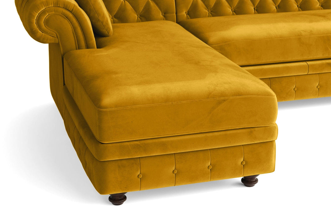 LIVELUSSO Chaise Lounge Sofa Pesaro 4 Seater Left Hand Facing Chaise Lounge Corner Sofa Yellow Velvet