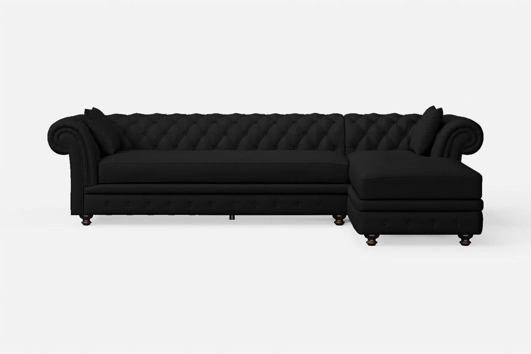 LIVELUSSO Chaise Lounge Sofa Pesaro 4 Seater Right Hand Facing Chaise Lounge Corner Sofa Black Leather