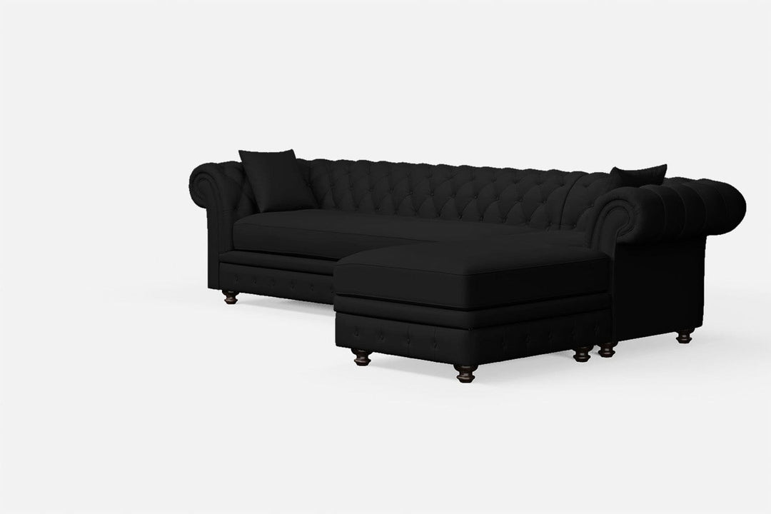 LIVELUSSO Chaise Lounge Sofa Pesaro 4 Seater Right Hand Facing Chaise Lounge Corner Sofa Black Leather