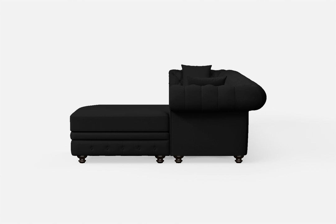 LIVELUSSO Chaise Lounge Sofa Pesaro 4 Seater Right Hand Facing Chaise Lounge Corner Sofa Black Leather