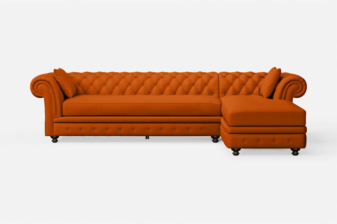 LIVELUSSO Chaise Lounge Sofa Pesaro 4 Seater Right Hand Facing Chaise Lounge Corner Sofa Orange Leather