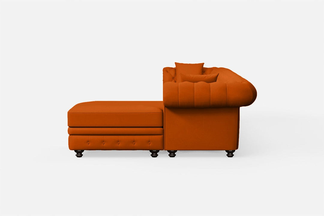 LIVELUSSO Chaise Lounge Sofa Pesaro 4 Seater Right Hand Facing Chaise Lounge Corner Sofa Orange Leather