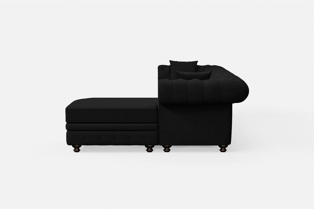 LIVELUSSO Chaise Lounge Sofa Pesaro 4 Seater Right Hand Facing Chaise Lounge Corner Sofa Black Linen Fabric