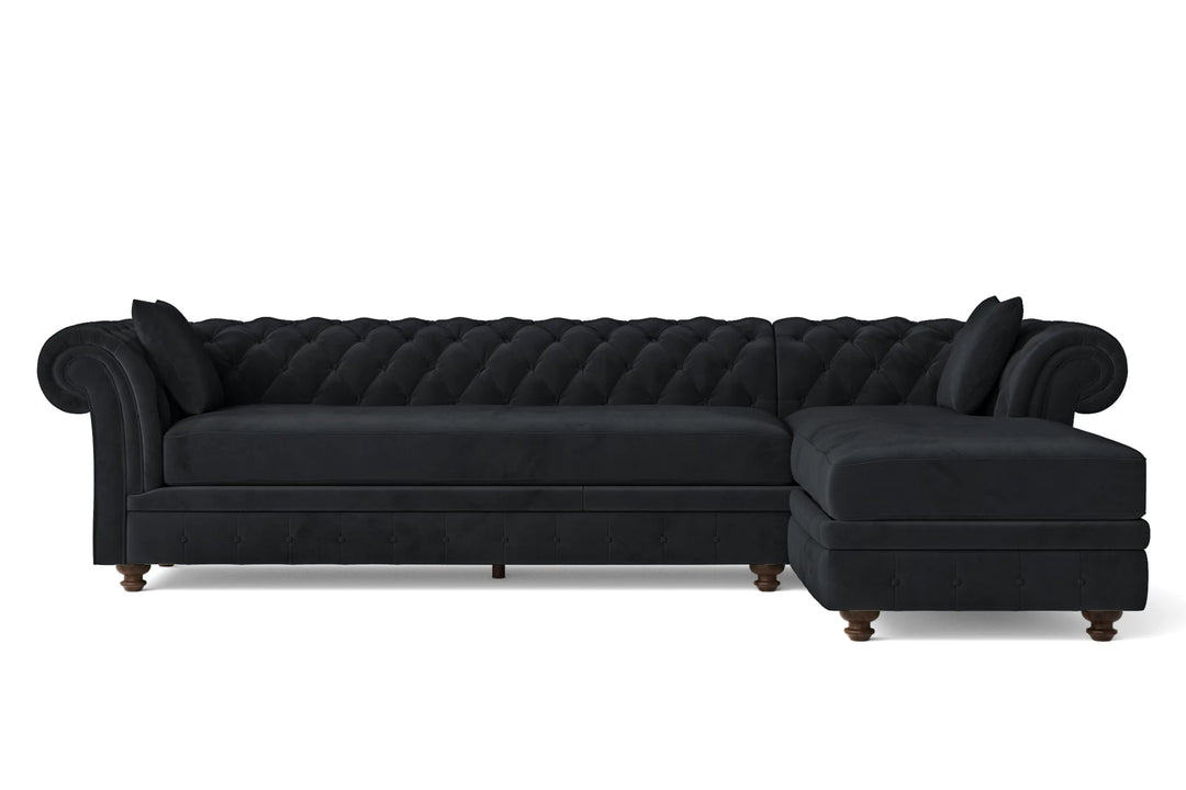 LIVELUSSO Chaise Lounge Sofa Pesaro 4 Seater Right Hand Facing Chaise Lounge Corner Sofa Dark Grey Velvet