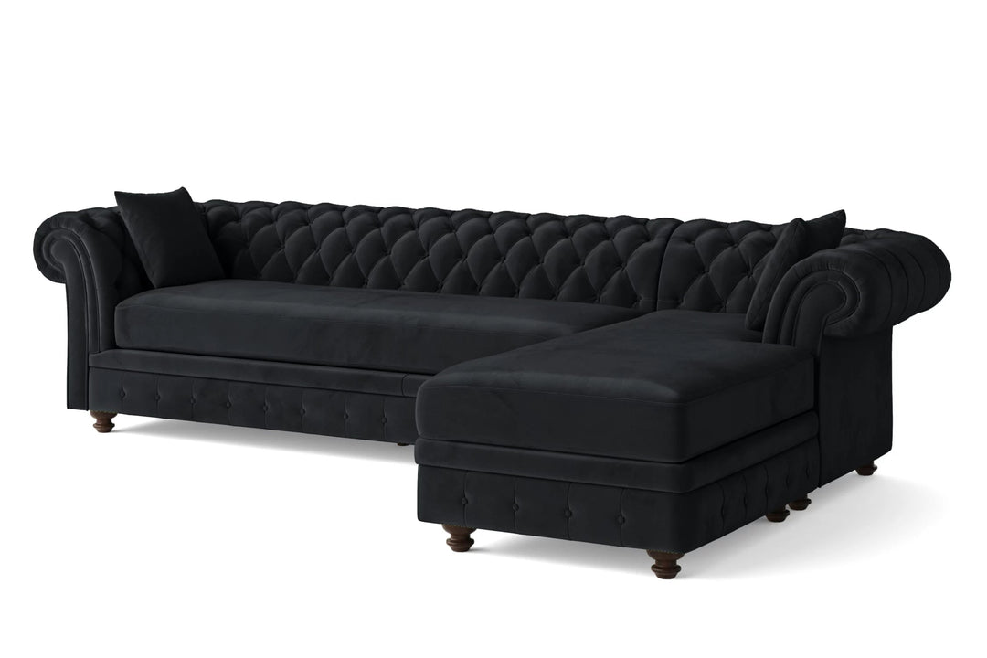 LIVELUSSO Chaise Lounge Sofa Pesaro 4 Seater Right Hand Facing Chaise Lounge Corner Sofa Dark Grey Velvet