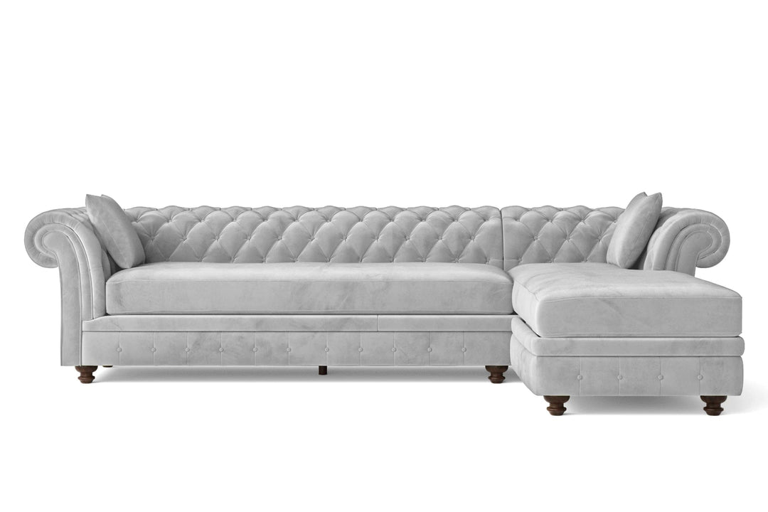 LIVELUSSO Chaise Lounge Sofa Pesaro 4 Seater Right Hand Facing Chaise Lounge Corner Sofa White Velvet