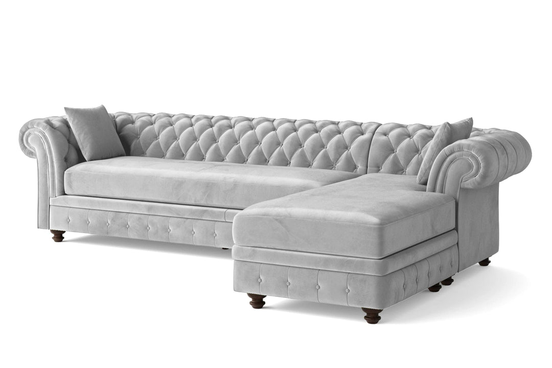 LIVELUSSO Chaise Lounge Sofa Pesaro 4 Seater Right Hand Facing Chaise Lounge Corner Sofa White Velvet