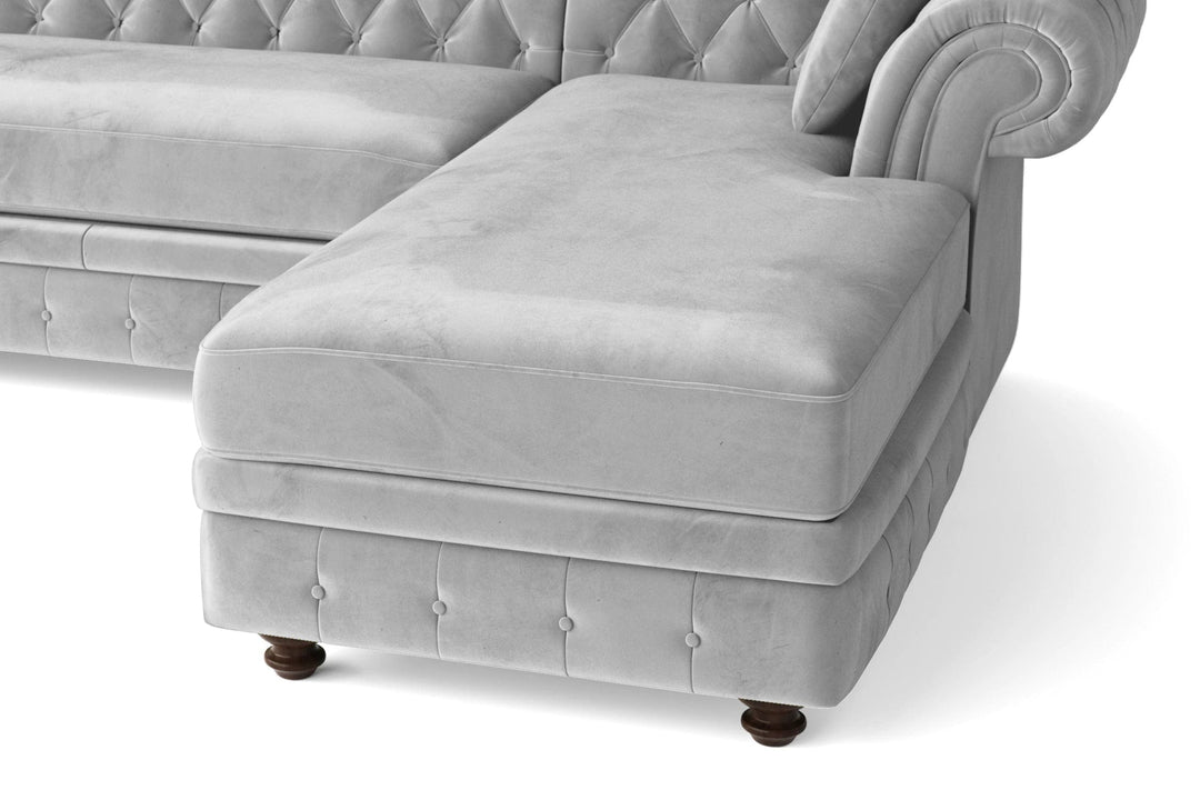 LIVELUSSO Chaise Lounge Sofa Pesaro 4 Seater Right Hand Facing Chaise Lounge Corner Sofa White Velvet