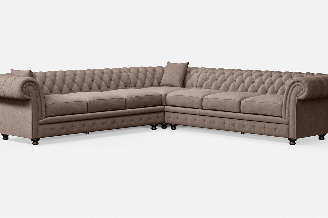 LIVELUSSO Corner Sofa Pesaro 6 Seater Corner Sofa Caramel Linen Fabric