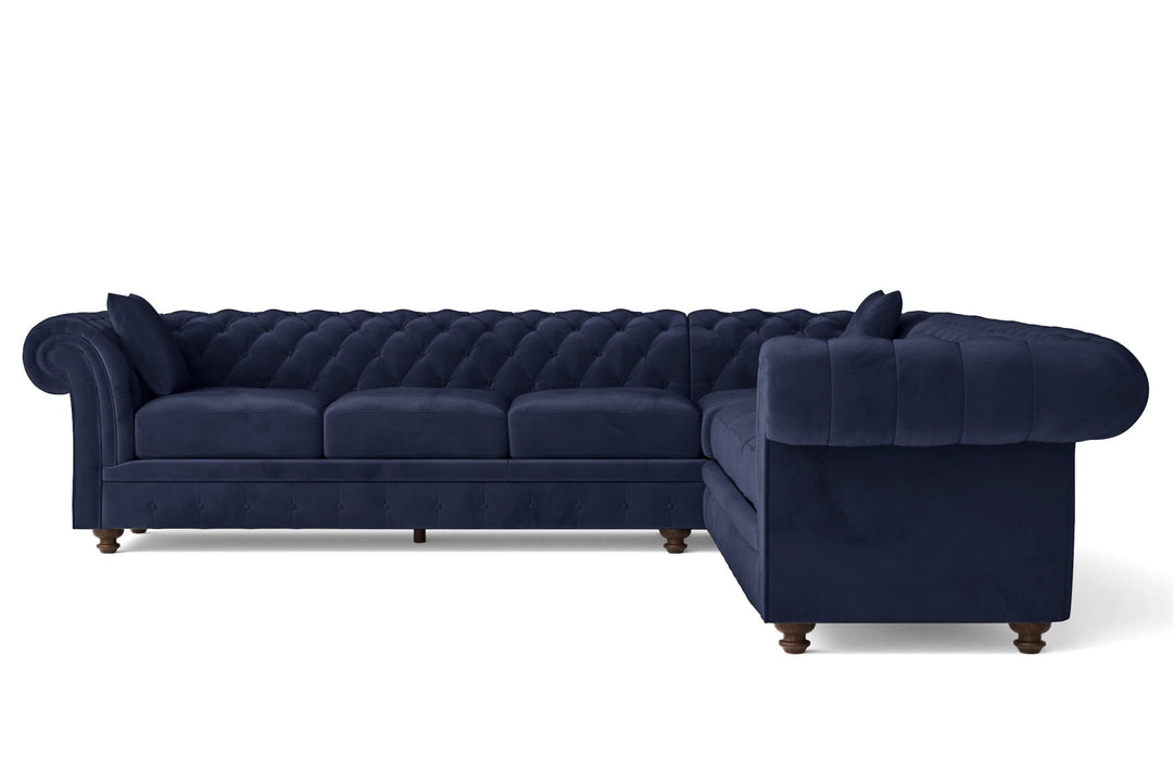 LIVELUSSO Corner Sofa Pesaro 6 Seater Corner Sofa Dark Blue Velvet