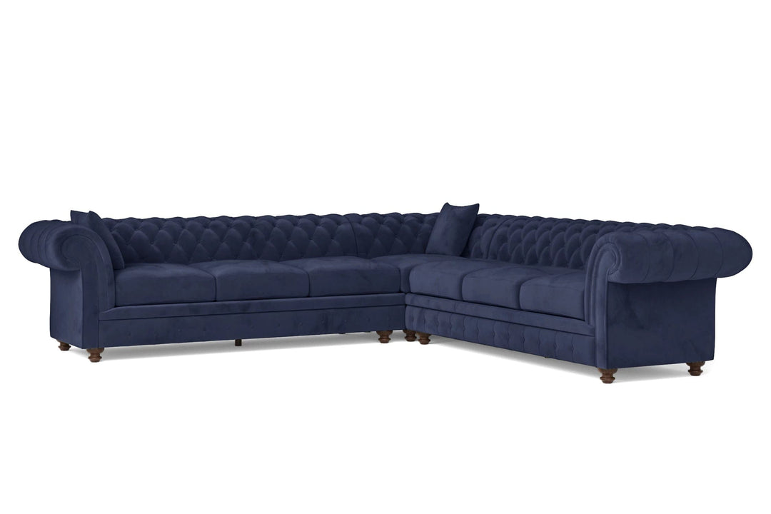 LIVELUSSO Corner Sofa Pesaro 6 Seater Corner Sofa Dark Blue Velvet