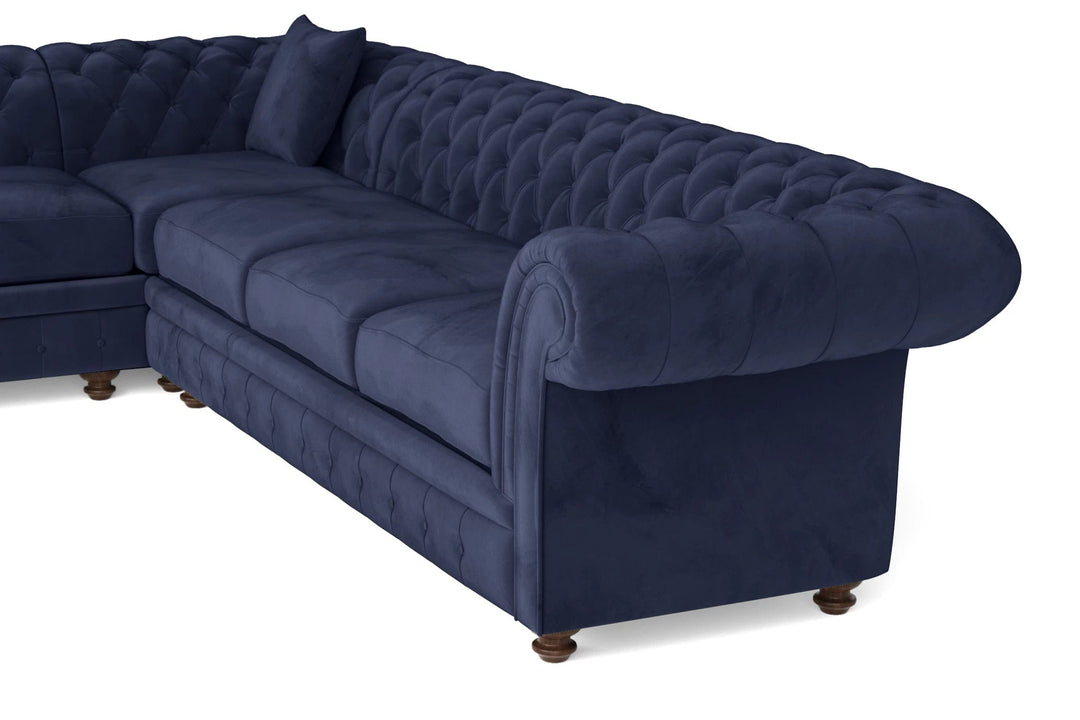 LIVELUSSO Corner Sofa Pesaro 6 Seater Corner Sofa Dark Blue Velvet