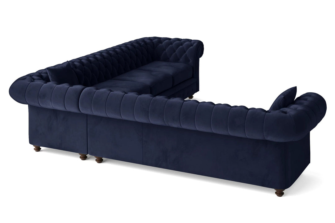 LIVELUSSO Corner Sofa Pesaro 6 Seater Corner Sofa Dark Blue Velvet