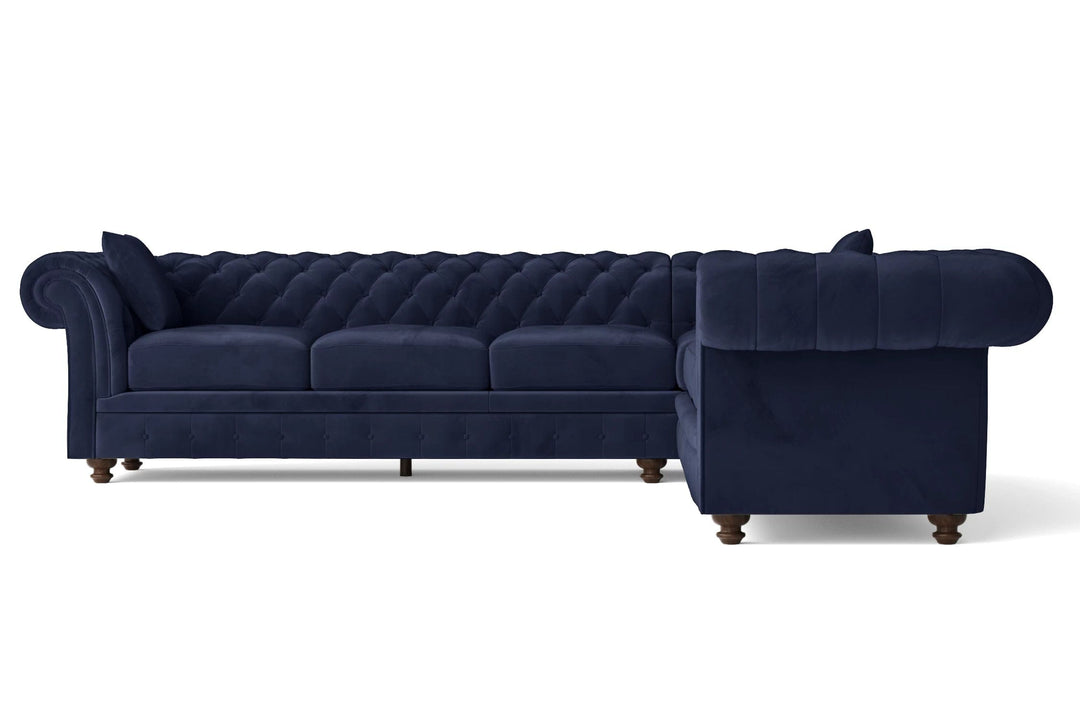 LIVELUSSO Corner Sofa Pesaro 6 Seater Corner Sofa Dark Blue Velvet