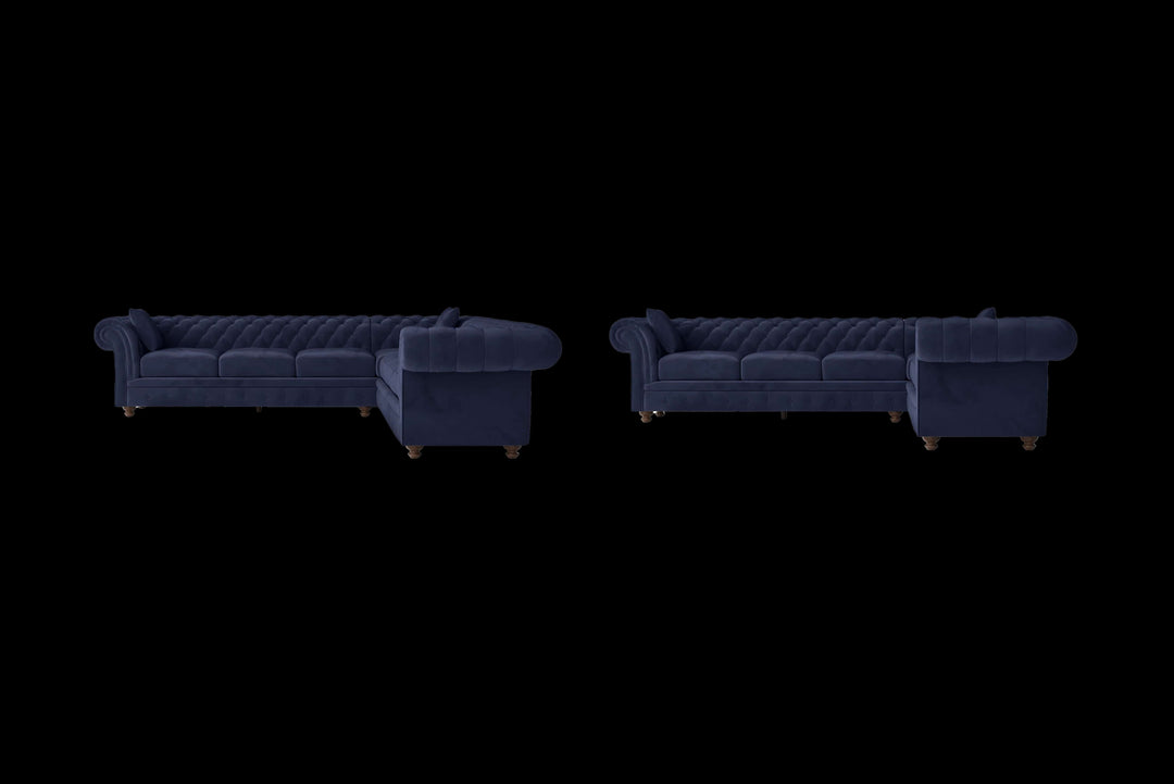 LIVELUSSO Corner Sofa Pesaro 6 Seater Corner Sofa Dark Blue Velvet