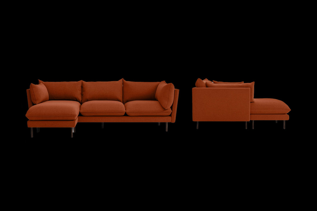 LIVELUSSO Chaise Lounge Sofa Pistoia 3 Seater Left Hand Facing Chaise Lounge Corner Sofa Orange Linen Fabric