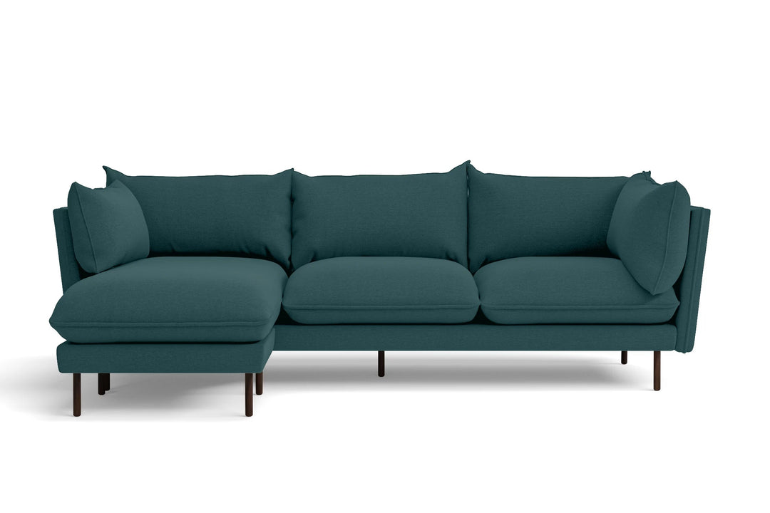 LIVELUSSO Chaise Lounge Sofa Pistoia 3 Seater Left Hand Facing Chaise Lounge Corner Sofa Teal Linen Fabric