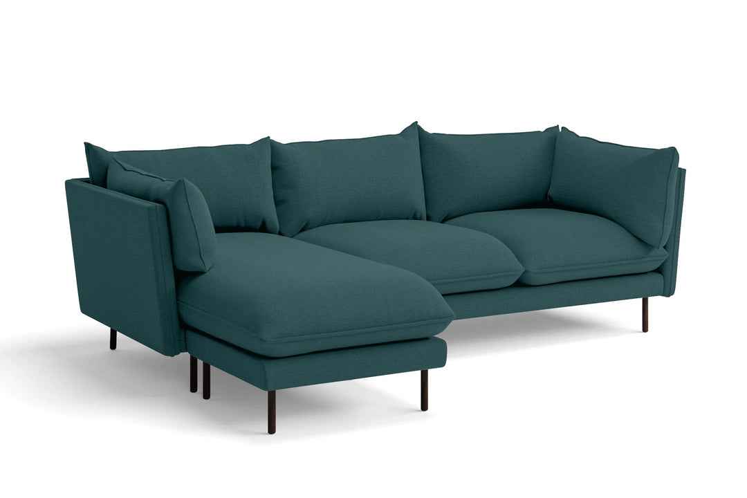 LIVELUSSO Chaise Lounge Sofa Pistoia 3 Seater Left Hand Facing Chaise Lounge Corner Sofa Teal Linen Fabric