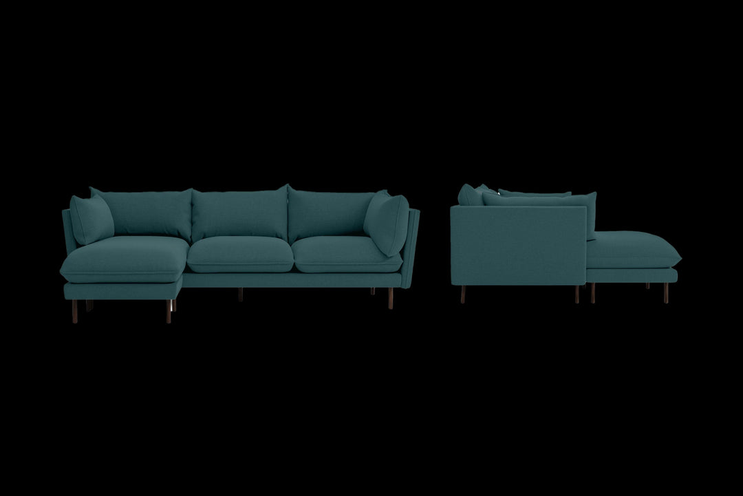 LIVELUSSO Chaise Lounge Sofa Pistoia 3 Seater Left Hand Facing Chaise Lounge Corner Sofa Teal Linen Fabric