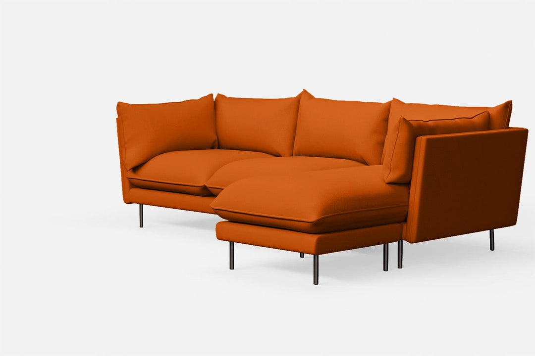 LIVELUSSO Chaise Lounge Sofa Pistoia 3 Seater Right Hand Facing Chaise Lounge Corner Sofa Orange Leather