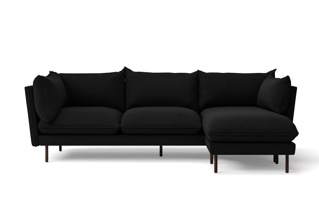 LIVELUSSO Chaise Lounge Sofa Pistoia 3 Seater Right Hand Facing Chaise Lounge Corner Sofa Black Linen Fabric