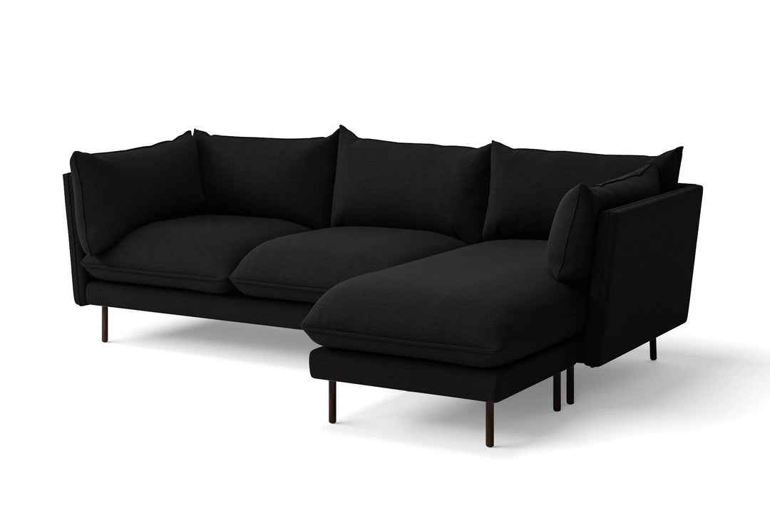 LIVELUSSO Chaise Lounge Sofa Pistoia 3 Seater Right Hand Facing Chaise Lounge Corner Sofa Black Linen Fabric