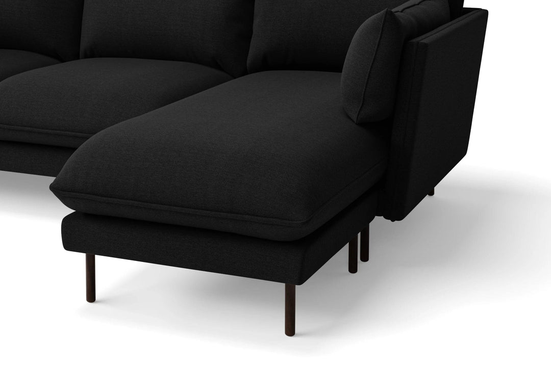 LIVELUSSO Chaise Lounge Sofa Pistoia 3 Seater Right Hand Facing Chaise Lounge Corner Sofa Black Linen Fabric