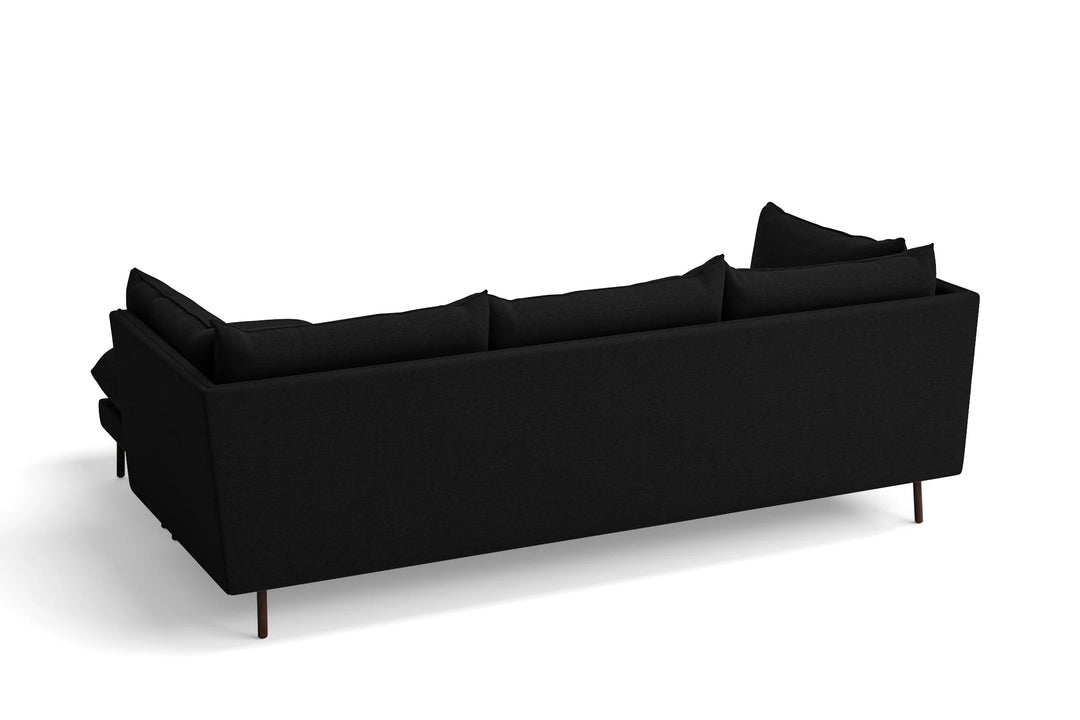 LIVELUSSO Chaise Lounge Sofa Pistoia 3 Seater Right Hand Facing Chaise Lounge Corner Sofa Black Linen Fabric