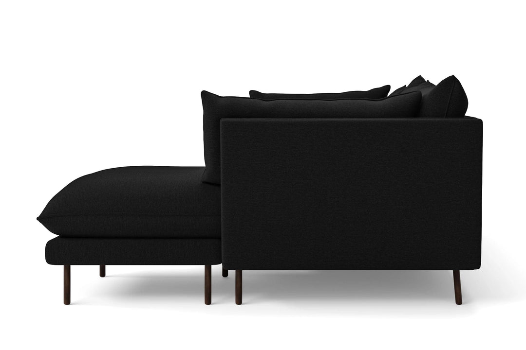 LIVELUSSO Chaise Lounge Sofa Pistoia 3 Seater Right Hand Facing Chaise Lounge Corner Sofa Black Linen Fabric