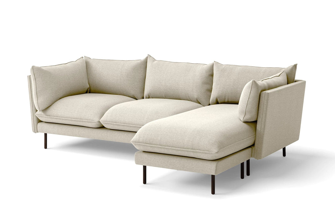 LIVELUSSO Chaise Lounge Sofa Pistoia 3 Seater Right Hand Facing Chaise Lounge Corner Sofa Cream Linen Fabric