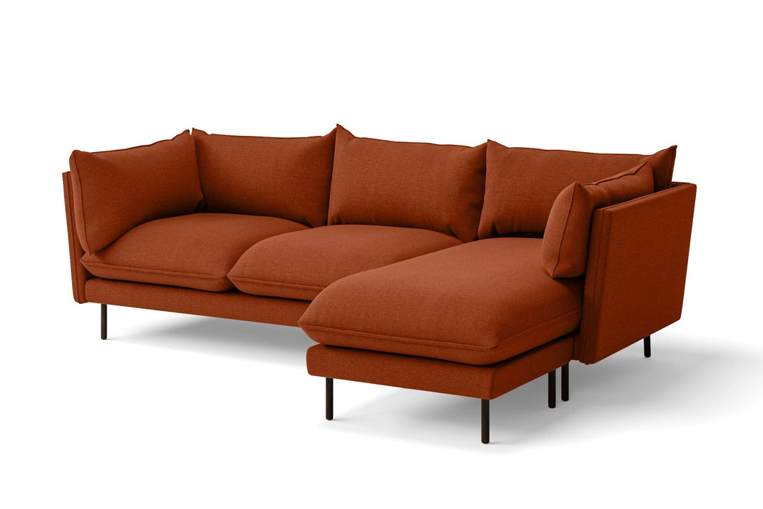 LIVELUSSO Chaise Lounge Sofa Pistoia 3 Seater Right Hand Facing Chaise Lounge Corner Sofa Orange Linen Fabric