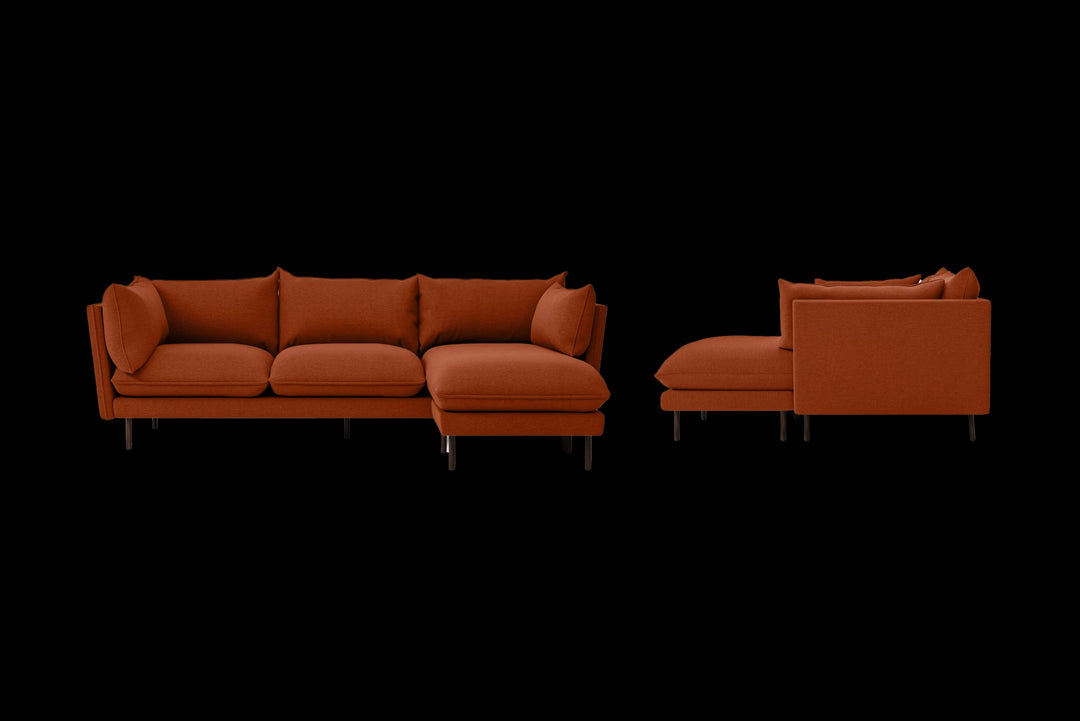 LIVELUSSO Chaise Lounge Sofa Pistoia 3 Seater Right Hand Facing Chaise Lounge Corner Sofa Orange Linen Fabric