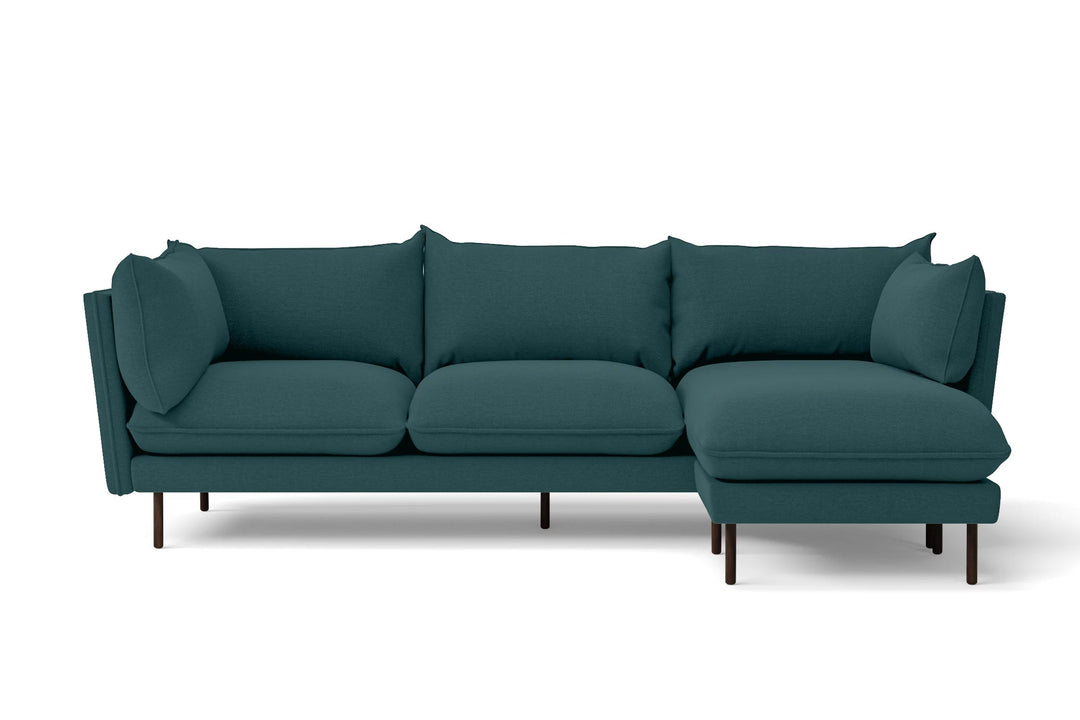 LIVELUSSO Chaise Lounge Sofa Pistoia 3 Seater Right Hand Facing Chaise Lounge Corner Sofa Teal Linen Fabric