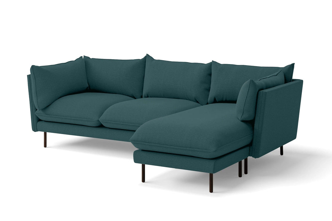 LIVELUSSO Chaise Lounge Sofa Pistoia 3 Seater Right Hand Facing Chaise Lounge Corner Sofa Teal Linen Fabric