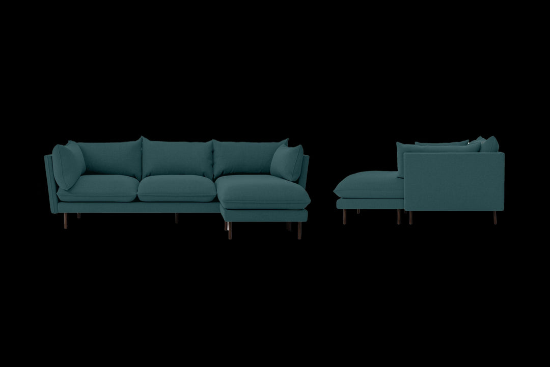 LIVELUSSO Chaise Lounge Sofa Pistoia 3 Seater Right Hand Facing Chaise Lounge Corner Sofa Teal Linen Fabric