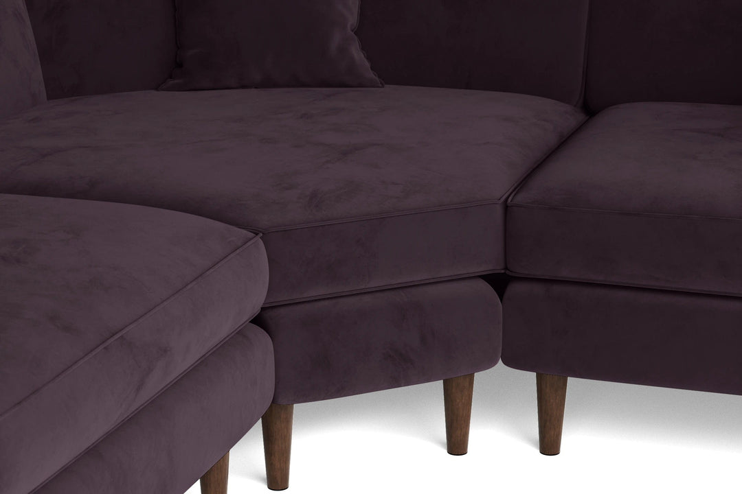 LIVELUSSO Corner Sofa Ragusa 3 Seater Corner Sofa Purple Velvet