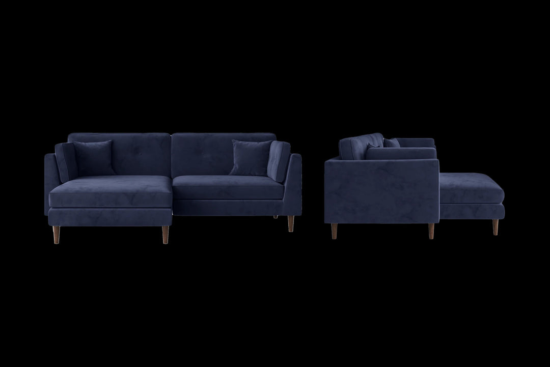 LIVELUSSO Chaise Lounge Sofa Ragusa 3 Seater Left Hand Facing Chaise Lounge Corner Sofa Dark Blue Velvet