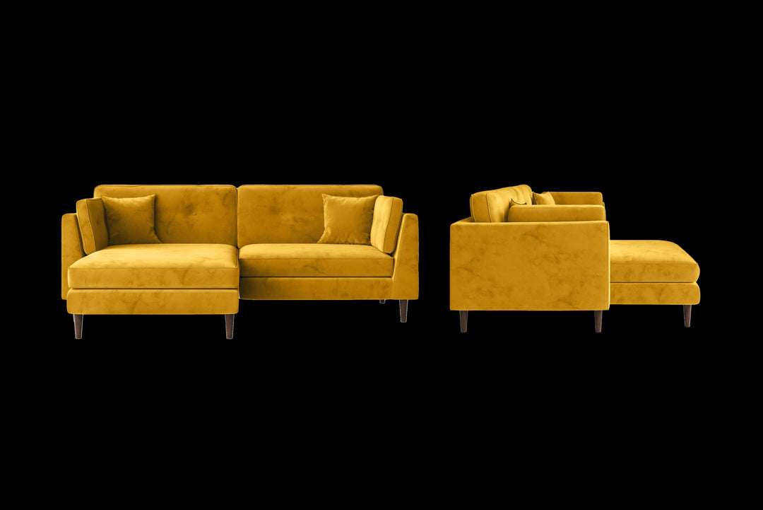LIVELUSSO Chaise Lounge Sofa Ragusa 3 Seater Left Hand Facing Chaise Lounge Corner Sofa Yellow Velvet