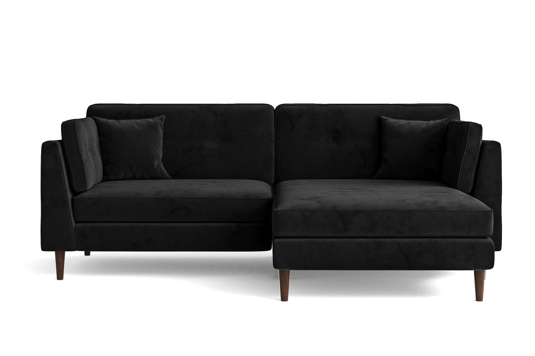 LIVELUSSO Chaise Lounge Sofa Ragusa 3 Seater Right Hand Facing Chaise Lounge Corner Sofa Black Velvet