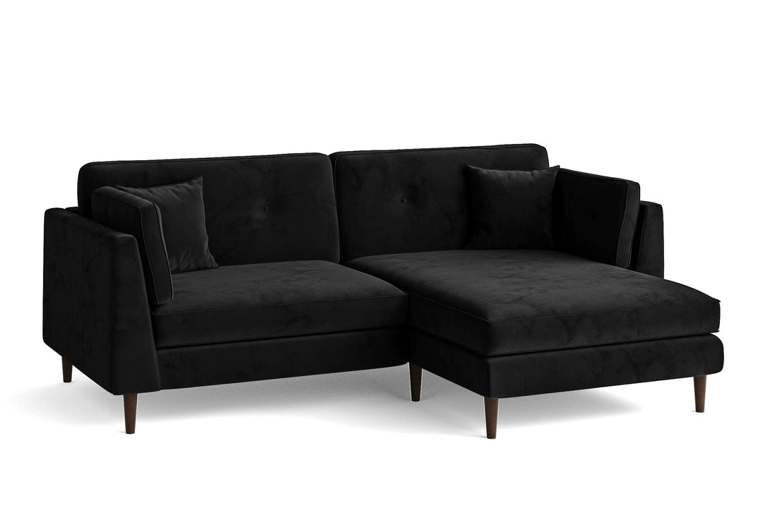 LIVELUSSO Chaise Lounge Sofa Ragusa 3 Seater Right Hand Facing Chaise Lounge Corner Sofa Black Velvet